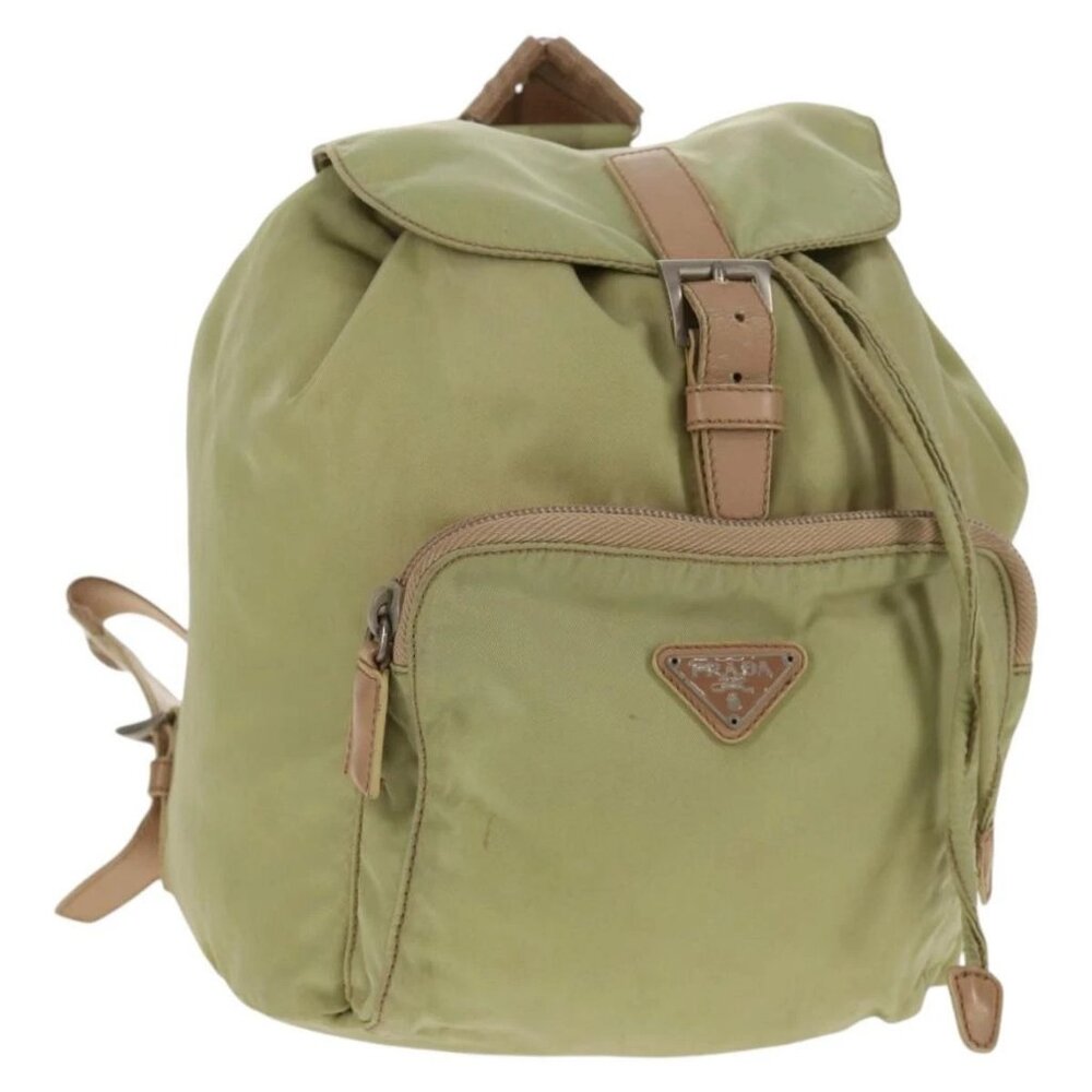 PRADA Backpack Nylon Beige Silver Auth 145849